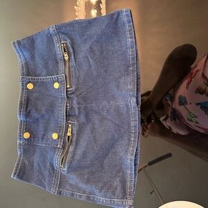 Blue Denim Mini Skirt with Gold Accents